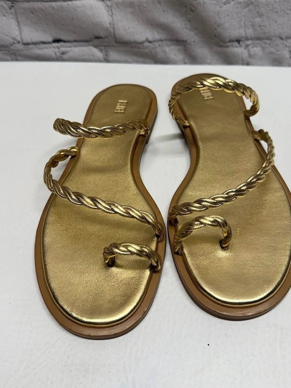 PAIGE Allegra Sandal Braided Strap Gold & Brown US 9